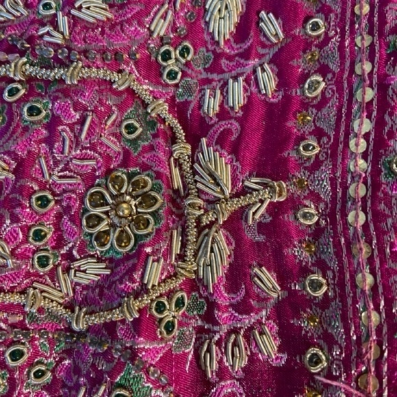 Indian Sari Silk Hand Beaded Wrap Around Skirt. OS EUC Quality Workmanship PINK! - Picture 11 of 16